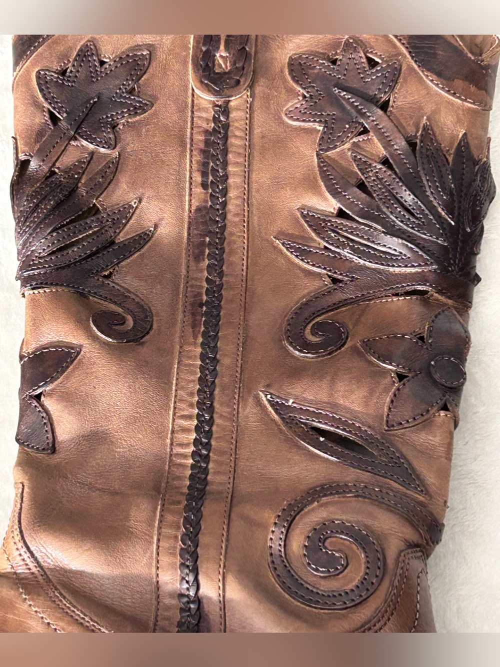 Carlos Santana Slinger Brown Leather Die Cut Western Heeled Boots Pullon Size 9 - Picture 5 of 16